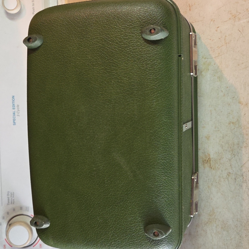 Olive Green Train Case Cosmetic Carry-On - Picture 5 of 6